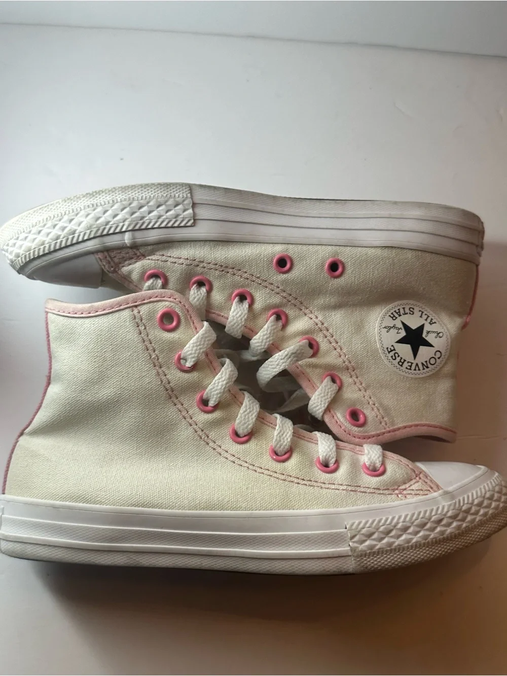 Converse Kids High-Top Sneakers - White with Pink Trim